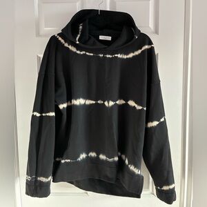 SANDRO Paris Tie-Dye Hoodie Sweatshirt in Black and Cream Cotton L/XL